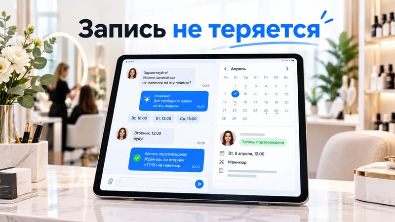Запись клиентов для салона красоты: чат, свободные слоты и подтверждение визита